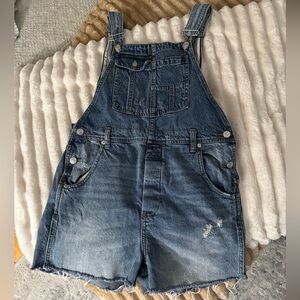 We The Free Blue Denim Overall Shorts